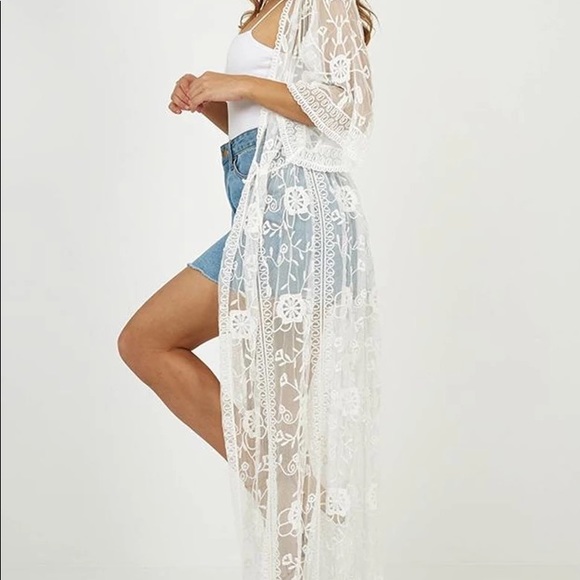 SOLD OUT Boho Floral Embroidered Lace Kimono Duster Wrap - Picture 11 of 11